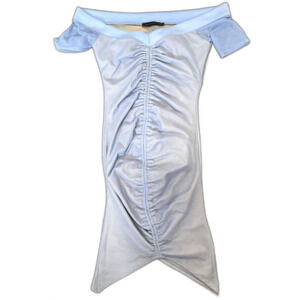 The Vintage Shop Off Shoulder Wiggle Dress Ruched Baby Blue Mesh Size Large